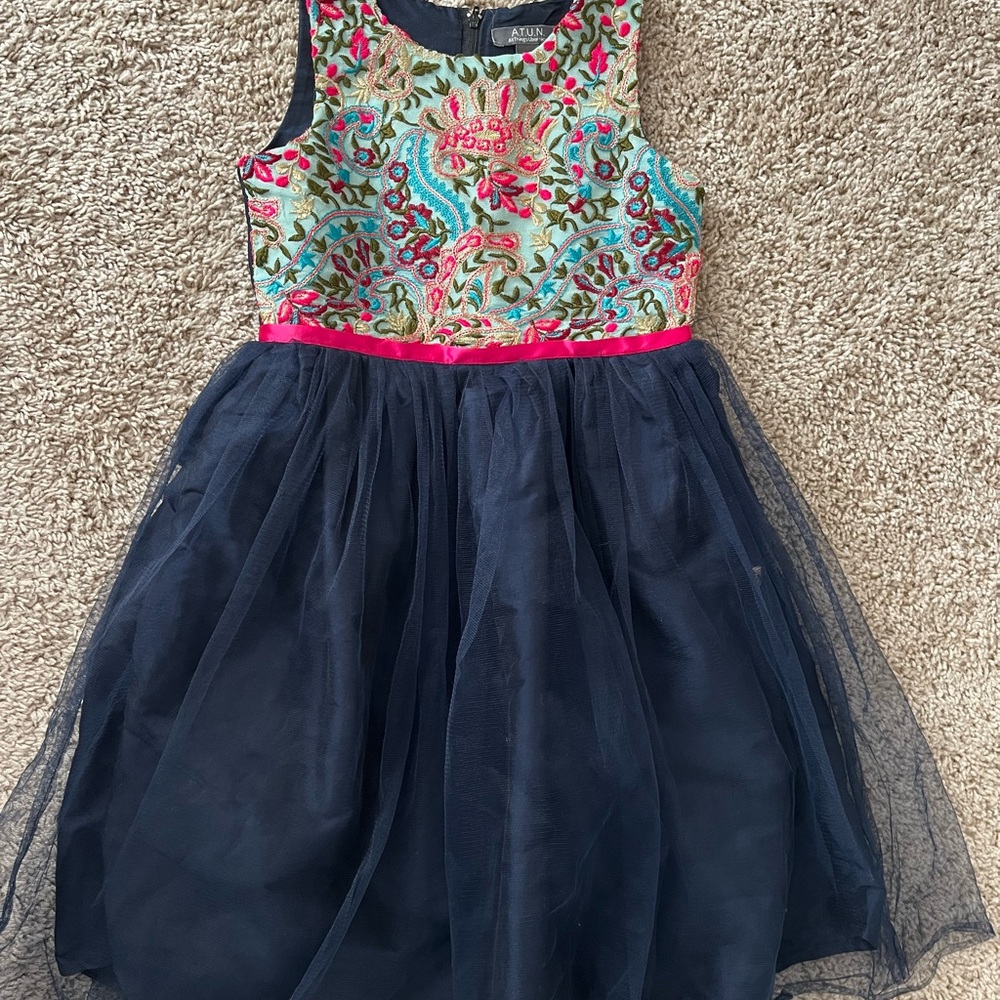 Navy and Multicolor Embroidered Kids Dress